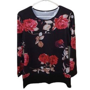 Black and Red Unknown Brand Long sleeve floral blouse